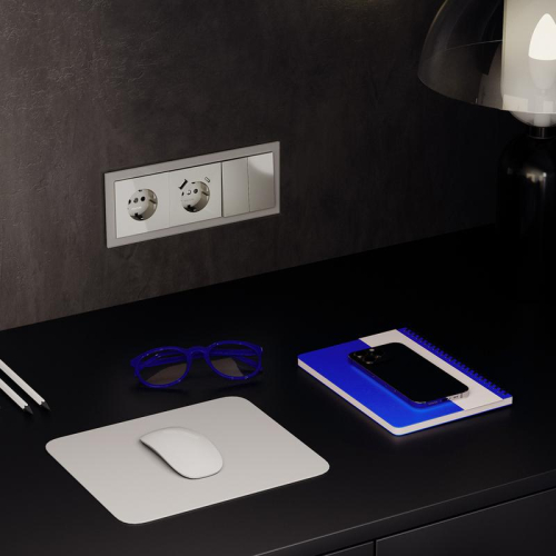 Розетка 1-м СП S70 16А с USB A+С с заземл. защ. шторки механизм шелк Voltum VLS040504