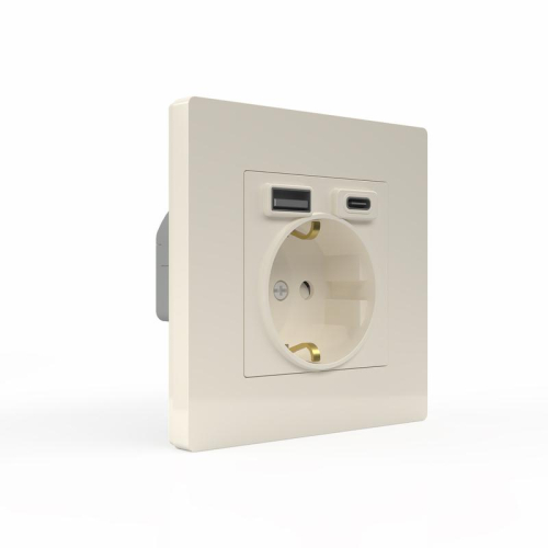 Розетка 1-м СП Pixel с заземл. с 2-мя заряд. устр. USB тип A+C IP20 механизм беж. TOKOV ELECTRIC TKE-PX-R1U2AC-C02