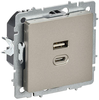 Розетка СП BRITE USB A+C 45Вт высокоск. заряд. РЮ11-2-БрШ шампань IEK BR-U22-045-K37