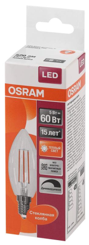 Лампа светодиодная филаментная LS CL B60D 5W/827 FIL E14 230В OSRAM 4058075230354