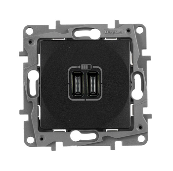 Устройство зарядное Etika с 2-мя USB разъемами C и C 240В/5В 3000мА антрацит IEK 672635