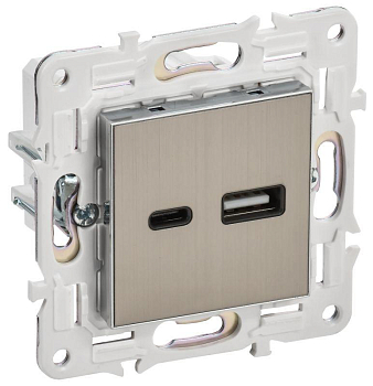 Розетка USB A+C 3.1А SKANDY SK-R14N никель IEK SK-U22-D31-K50
