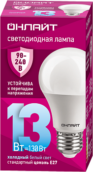 Лампа светодиодная 90 402 OLL-A60-13-230-6.5K-E27 13Вт грушевидная 6500К E27 90-240В PRO ОНЛАЙТ 90402