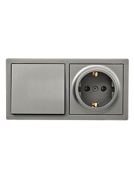 Блок ОП LETO (1-кл. выключатель + 1-м розетка с заземл.) горизонт. платина LEZARD 752-3500-170BAP