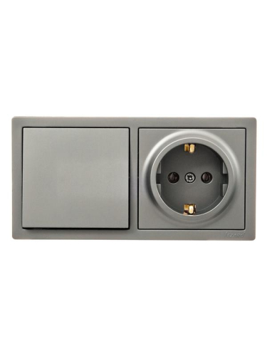 Блок ОП LETO (1-кл. выключатель + 1-м розетка с заземл.) горизонт. платина LEZARD 752-3500-170BAP