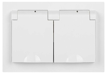 Розетка Intro Accent 6-210-01 2х2P+E Schuko с крышками штор. 16А-250В IP44 СУ AL/CU бел. Intro Б0063577