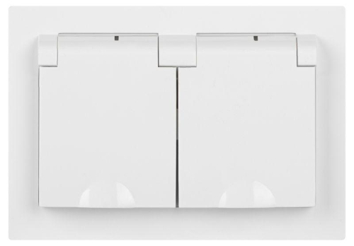 Розетка Intro Accent 6-210-01 2х2P+E Schuko с крышками штор. 16А-250В IP44 СУ AL/CU бел. Intro Б0063577