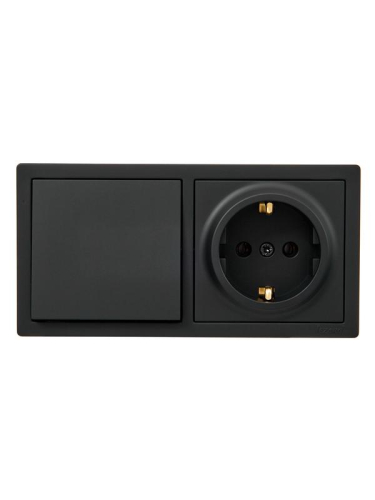 Блок ОП LETO (1-кл. выключатель + 1-м розетка с заземл.) горизонт. черн. бархат LEZARD 752-4200-170BAP