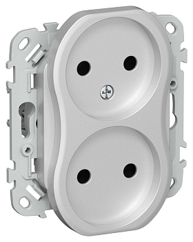 Розетка 2-м СП FLITE РС02-1-ФлА 10А без заземл. без защ. шторок безвинтовое крепление механизм алюм. IEK FI-R20-10-1-K47