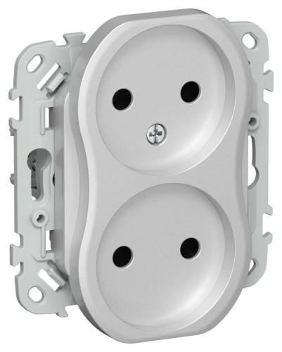 Розетка 2-м СП FLITE РС02-1-ФлА 10А без заземл. без защ. шторок безвинтовое крепление механизм алюм. IEK FI-R20-10-1-K47