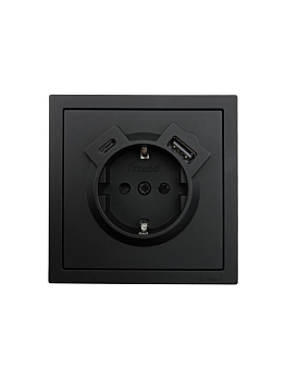 Розетка 1-м СП ZIMA IP20 Type-C + USB с заземл. механизм черн. бархат LEZARD 704-4288-181TC
