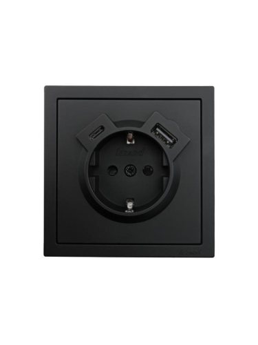 Розетка 1-м СП ZIMA IP20 Type-C + USB с заземл. механизм черн. бархат LEZARD 704-4288-181TC