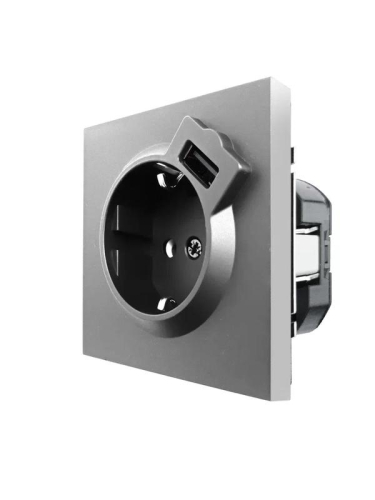 Розетка 1-м СП ZIMA IP20 + USB с заземл. механизм сер. матов. LEZARD 704-7488-181