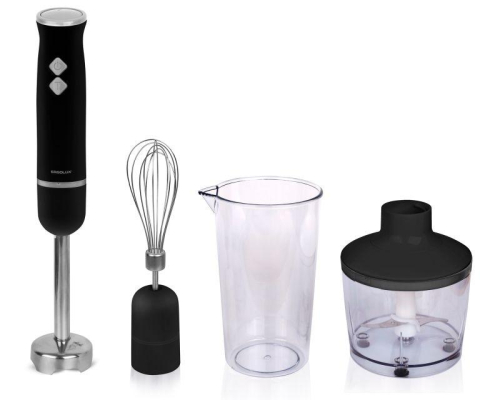 Блендер ELX-BS03-C72 в наборе: измельчитель; мерн. стакан; венчик; блендер 300Вт 220-240В серебр./черн. Ergolux 14726