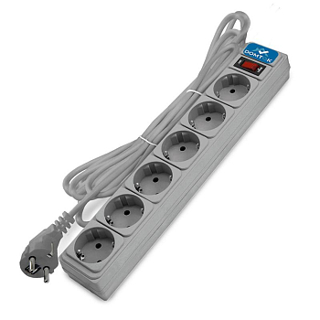 Удлинитель с сетевым фильтром 6х1.8м с заземл 10А IP20 2.2кВт ПВС 3х1 с выкл. сер. DOMTOK 2518