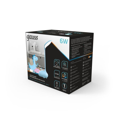 Светильник светодиодный настольный Qplus 6Вт 2700-6000К 330лм 5В аккум. Li-ion 1200мА.ч диммир. детский голуб. GAUSS GT7016