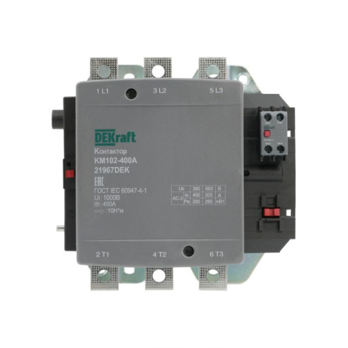 Контактор 400А 220В АС АС3 АС4 1НО+1НЗ КМ-102 DEKraft 21967DEK