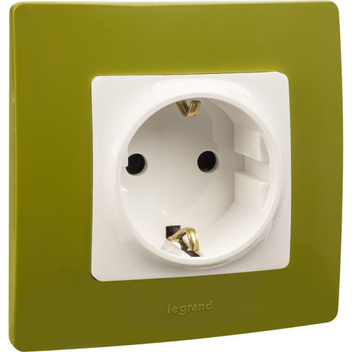 Розетка 1-м СП Etika 16А IP31 250В 2P+E с заземл. защ. шторки немецк. стандарт винт. клеммы механизм бел. Leg 672222