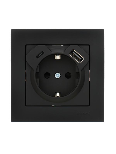 Розетка 1-м СП Vesna с заземл. с заряд. устройством USB + тип C механизм черн. бархат LEZARD 742-4288-181TC
