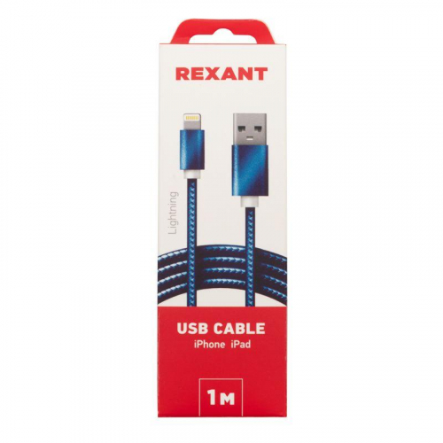 Кабель USB-Lightning 1м син. нейлоновая оплетка Rexant 18-7052