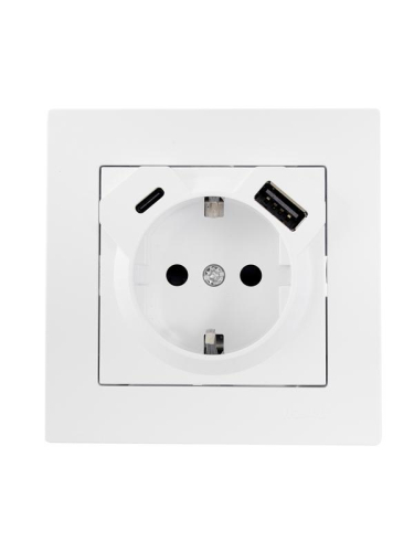 Розетка 1-м СП Vesna с заземл. с заряд. устройством USB + тип C механизм бел. LEZARD 742-0288-181TC