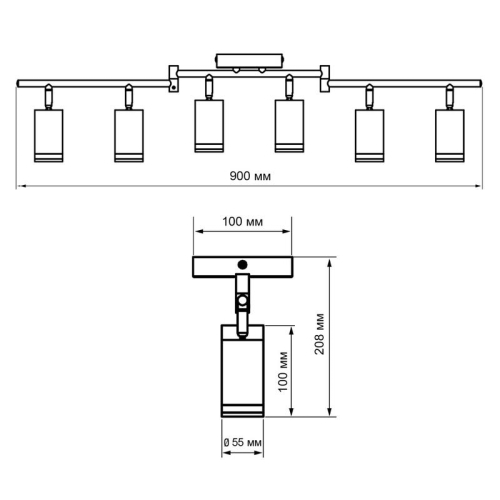 Светильник PCL-0306 6xGU10 IP20 230В BL настен./потолочн. декор. под лампу JazzWay 5066601