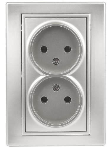 Розетка 2-м СП Plano 1-204-03 16А IP20 250В 2х2P алюм. Intro Б0030066