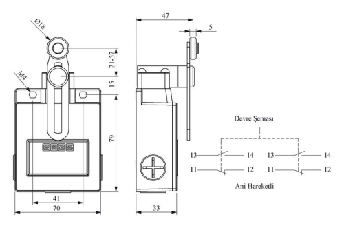 Выключатель концевой реверсивный ролик 2НО+2НЗ EMAS L54K16MEM122