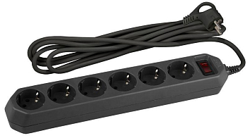 Удлинитель с сетевым фильтром 6х1.5м с заземл. 10А IP20 USF-6es-1.5m-B с выкл. с базов. защитой черн. Эра Б0037261