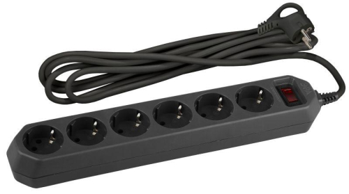 Удлинитель с сетевым фильтром 6х3м с заземл. 10А IP20 USF-6es-3m-B с выкл. с базов. защитой черн. Эра Б0037263