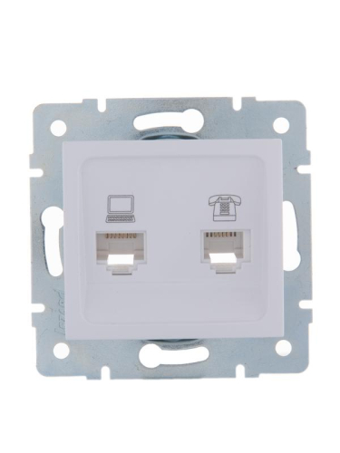 Розетка компьютерная + телефонная 2-м СП Karina RJ45 + RJ11 механизм бел. LEZARD 707-0288-143