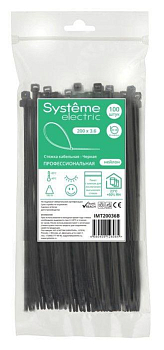 Стяжка кабельная 200х3.6 черн. (уп.100шт) SE IMT20036B