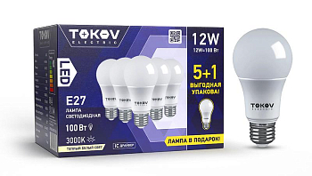 Лампа светодиодная 12Вт А60 3000К Е27 176-264В Promo 5+1 TOKOV ELECTRIC Promo-A60-E27-12-3K