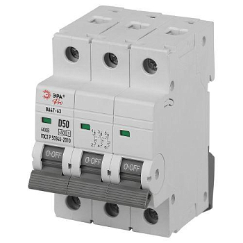 Выключатель автоматический 3п D 50А 4.5кА ВА47-63 PRO ЭРА Б0059482
