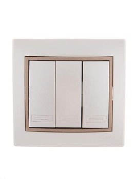 Выключатель 3-кл. СП Mira 10А жемчуж./бел./свет. корич. метал. LEZARD 701-3031-109