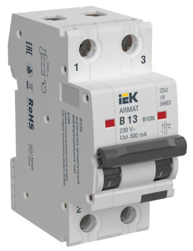 Выключатель автоматический дифференциального тока 2п B 13А 300мА тип A АВДТ B10N ARMAT IEK AR-B10N-2-B013A300