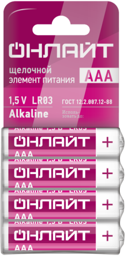 Элемент питания алкалиновый 90 634 OBT-01 LR03-SHBP4 (уп.4шт) ОНЛАЙТ 90634