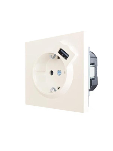 Розетка 1-м СП ZIMA IP20 + USB с заземл. механизм сл. кость LEZARD 704-9088-181