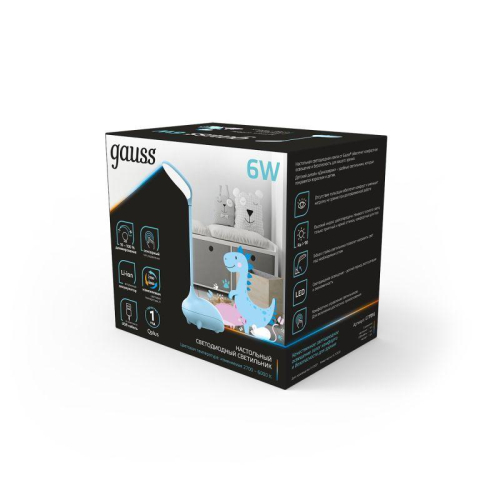 Светильник светодиодный настольный Qplus 6Вт 2700-6000К 330лм 5В аккум. Li-ion 1200мА.ч диммир. детский голуб. GAUSS GT7016