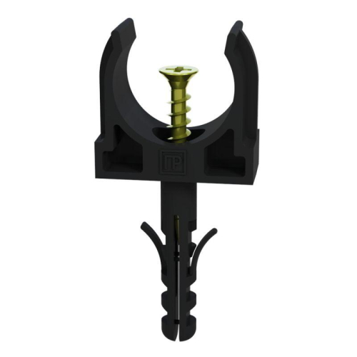 Держатель для труб (клипса) d25мм с дюбелем и саморезом черн. (уп.100шт) Промрукав PR13.0221