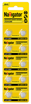 Элемент питания алкалиновый "таблетка" 95 670 NBT-13 (LR45 AG9 LR936 BP10) (блист.10шт) Navigator 95670
