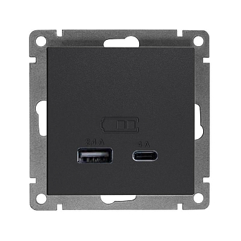 Розетка 2-м USB СП Афина тип А+С 5В 1х2.4А 2х4А механизм графит Universal А0059-Gr