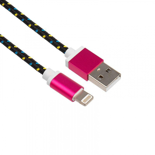 Кабель USB для iPhone 5/6/7 моделей шнур в тканевой оплетке черн. Rexant 18-4245