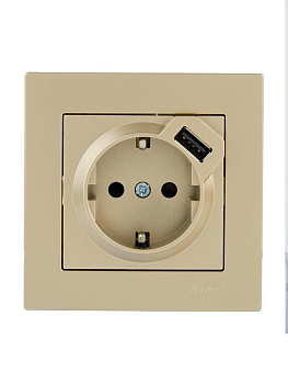 Розетка с заземл. + USB разъем VESNA зол. LEZARD 742-3688-181