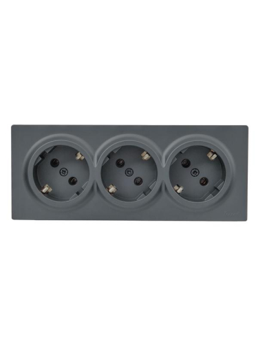 Розетка 3-м ОП LETO с заземл. закрытый корпус ПБТ графит LEZARD 752-3400-127BUP