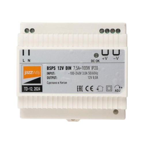 Блок питания для светодиод. ленты BSPS DIN 12В 7.5А 100Вт PL IP20 Pro+ JazzWay 5049987