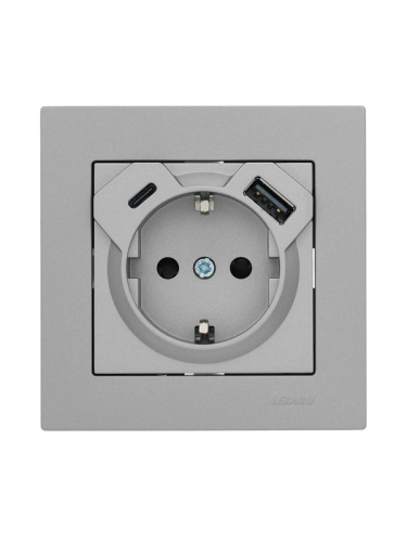 Розетка Vesna с заземл. TC+USB разъем платина LEZARD 742-3588-181TC