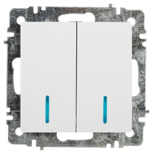 Выключатель Intro Accent 6-105-01 двойн. с подсветкой 10А-250В IP20 СУ AL/CU бел. Intro Б0063505