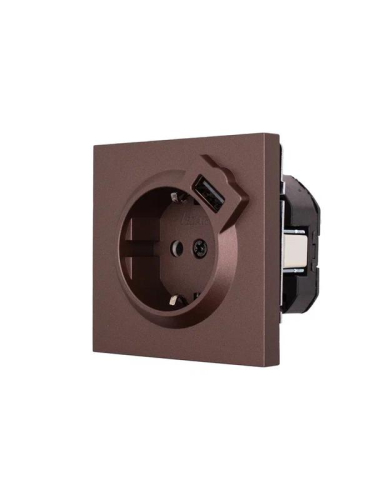 Розетка 1-м СП ZIMA IP20 + USB с заземл. механизм шоколад LEZARD 704-7388-181