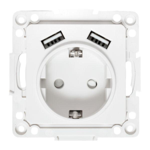 Розетка 1-м СП Стокгольм 16А USB 2A с заземл. защ. шторки винтов. клеммы механизм бел. EKF EYR16-2USB-typeA